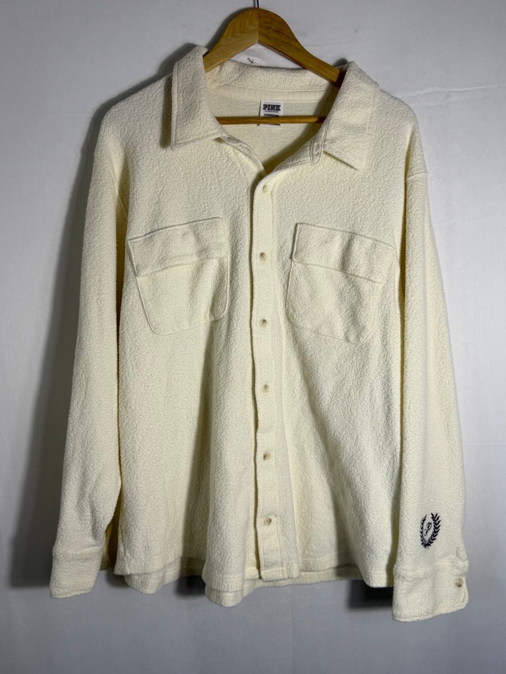 PINK Victoria’s Secret Cream Sherpa Shacket Button Front Shirt Jacket